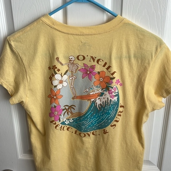 O'Neill Graphic‎ T-Shirt Floral Logo Short Sleeve Tee Top Yellow M - Picture 4 of 5